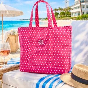 Ralph Lauren Pink and White Polka Dot Tote